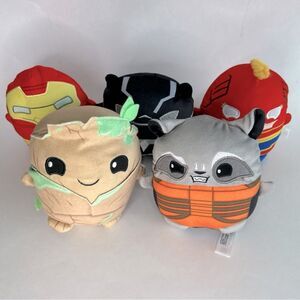 5 Mattel Marvel Plush Iron Man Capt. America Groot Rocket Raccoon Black Panther
